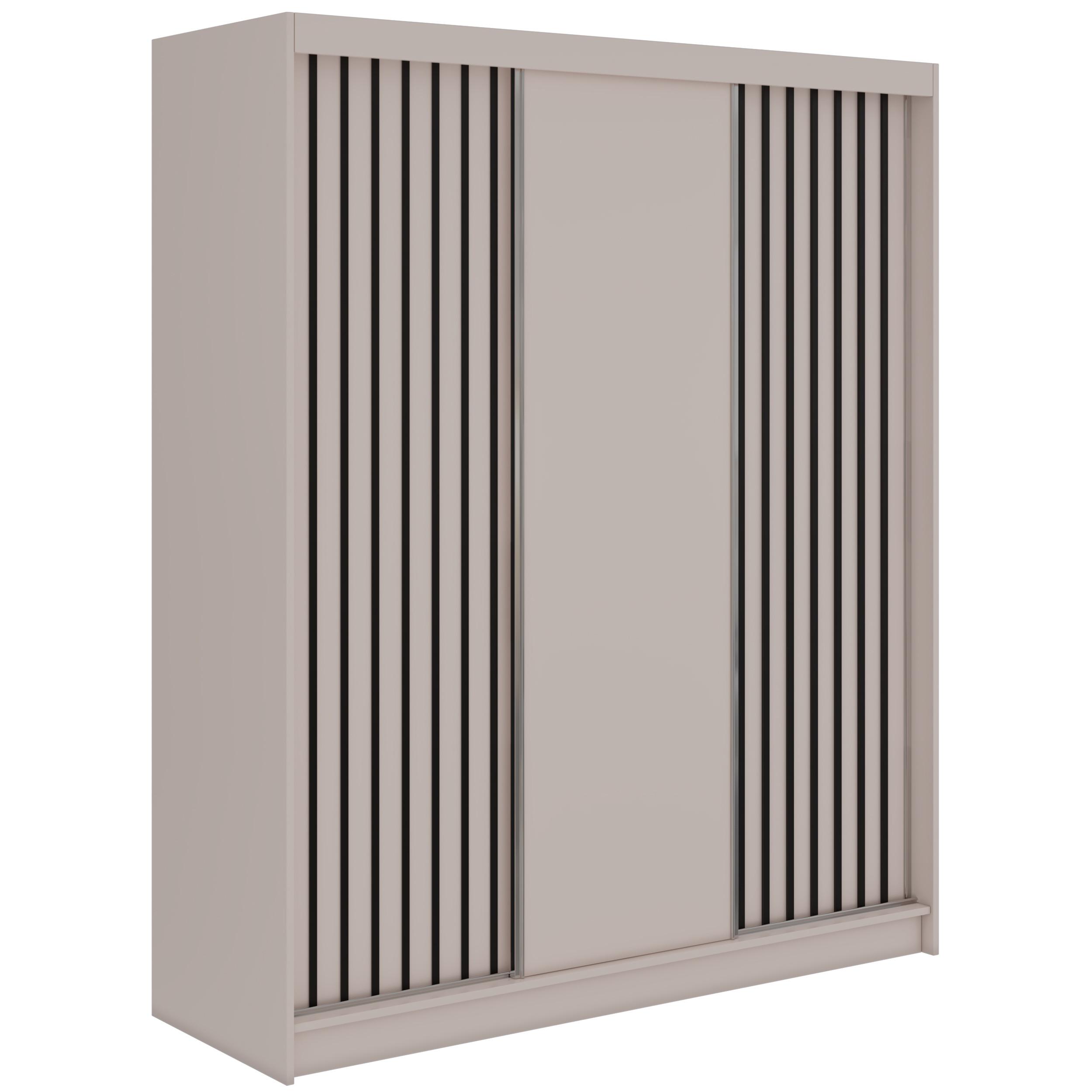SCHWEBETÜRENSCHRANK mit Lamellen und Schubladen LUMOS - 180 - Kaschmir und Schwarz - Kaschmir/Schwarz, Holzwerkstoff/Metall (180/216/61cm) - MKS