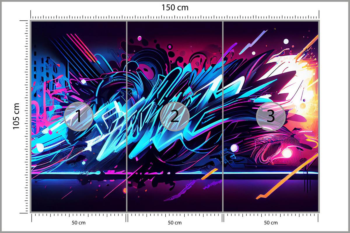FOTOTAPETE für Jugendzimmer Neon Graffiti Schriften 150x105 - Blau/Gelb, Papier (150/105cm) - Muralo