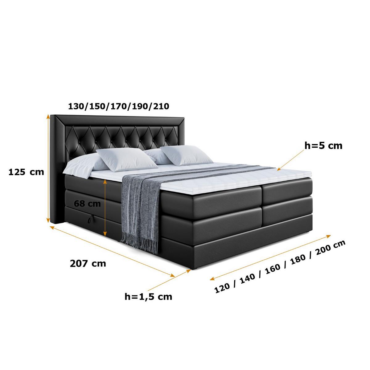 BOXSPRINGBETT NOEL KING - 140 x 200 - H3/H4 - Schwarz Hochglanz - Schwarz Hochglanz, Holzwerkstoff (140/200cm) - ALTDECOR