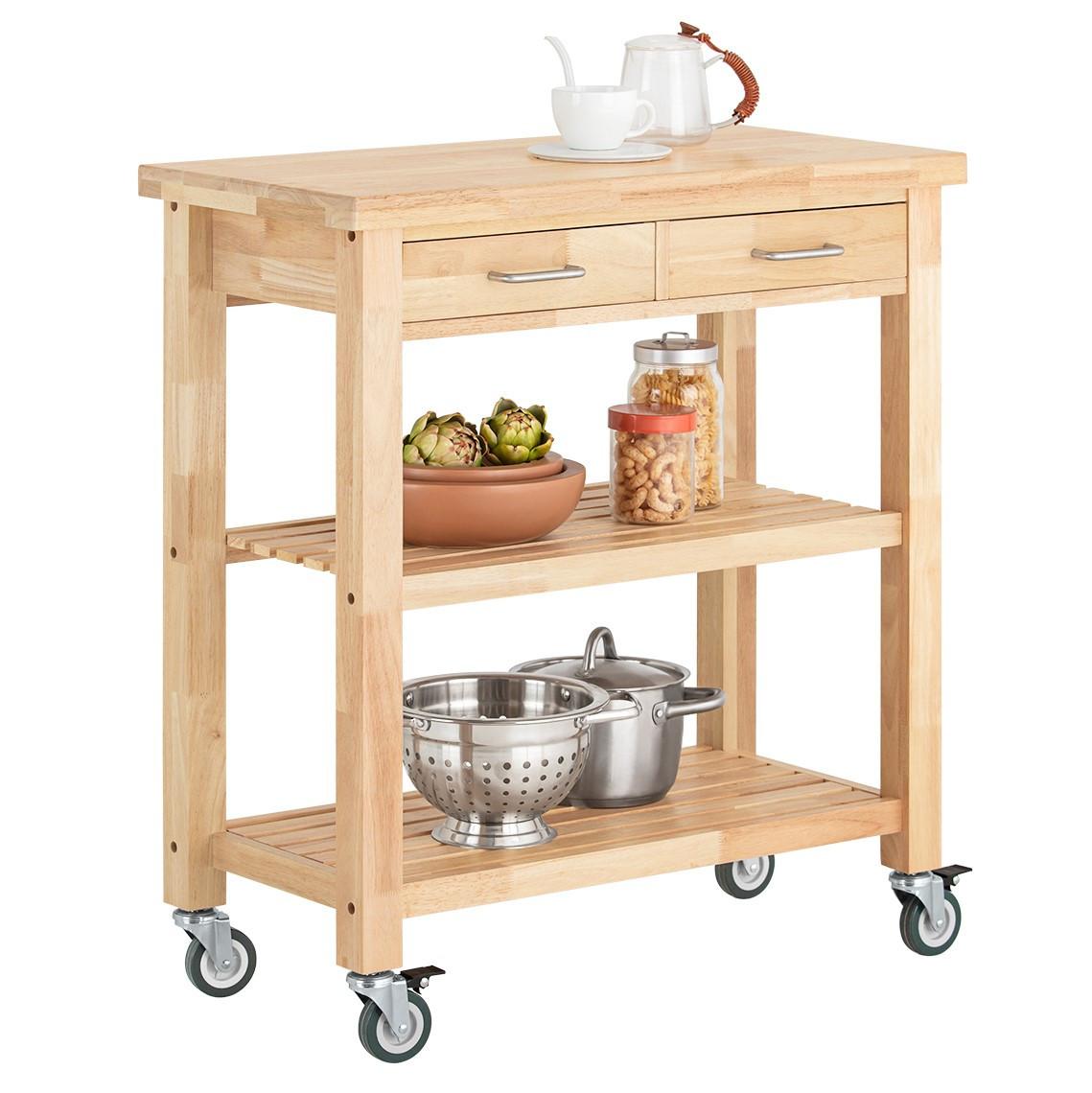 SERVIERWAGEN Gummiholz - Naturfarben, Holz (80/90/40cm) - SoBuy