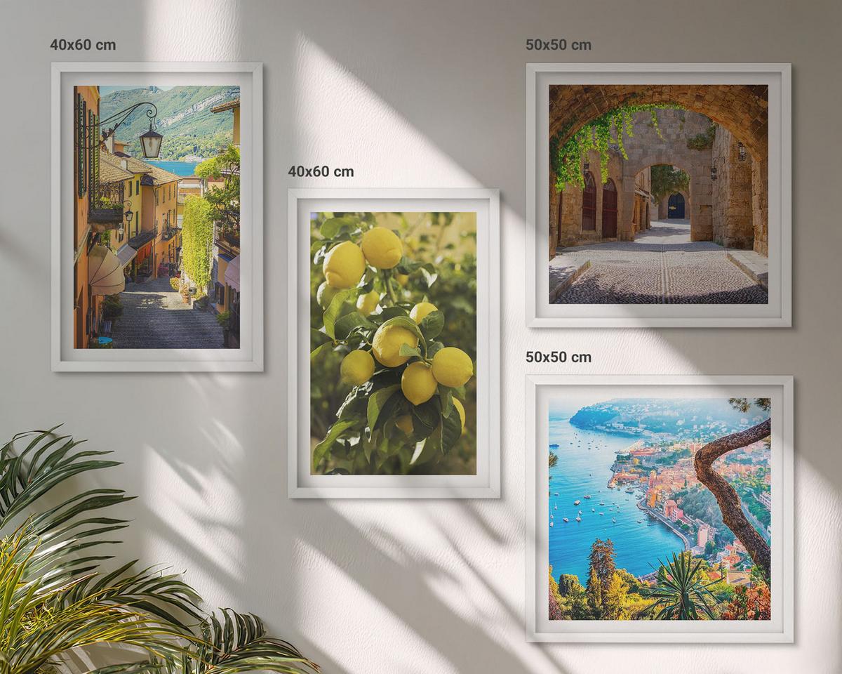 BILDER SET 4er Set - 50x50 cm & 40x60 cm Weißer Rahmen - Straßen am Meer, ein Meer aus Zitronen - Weiß, Kunststoff (50/50cm) - TULUP