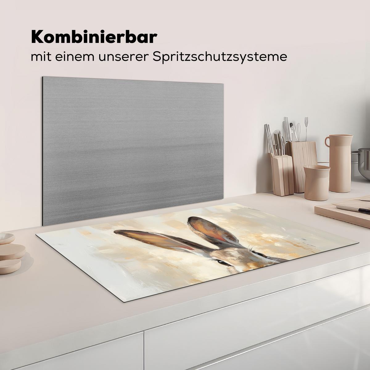 HERDABDECKPLATTE Hase - Ohren - Braun Ceranfeldabdeckung 85x52 cm - Beige, Kunststoff (85/52/0.2cm) - MuchoWow