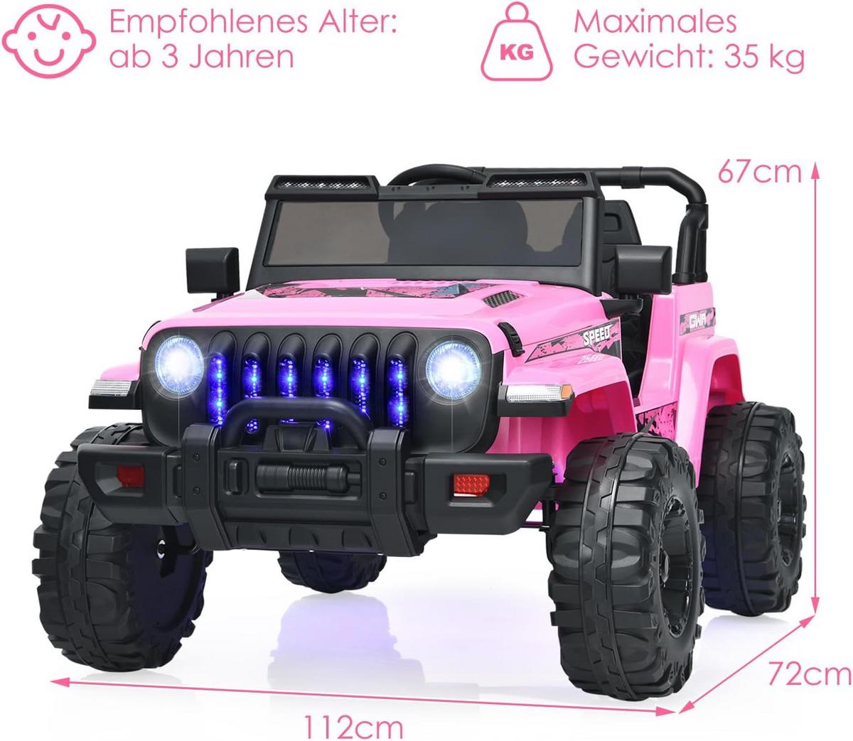 ELEKTROAUTO 12V Kinder Rosa - Pink, Kunststoff (112/67/72cm) - COSTWAY