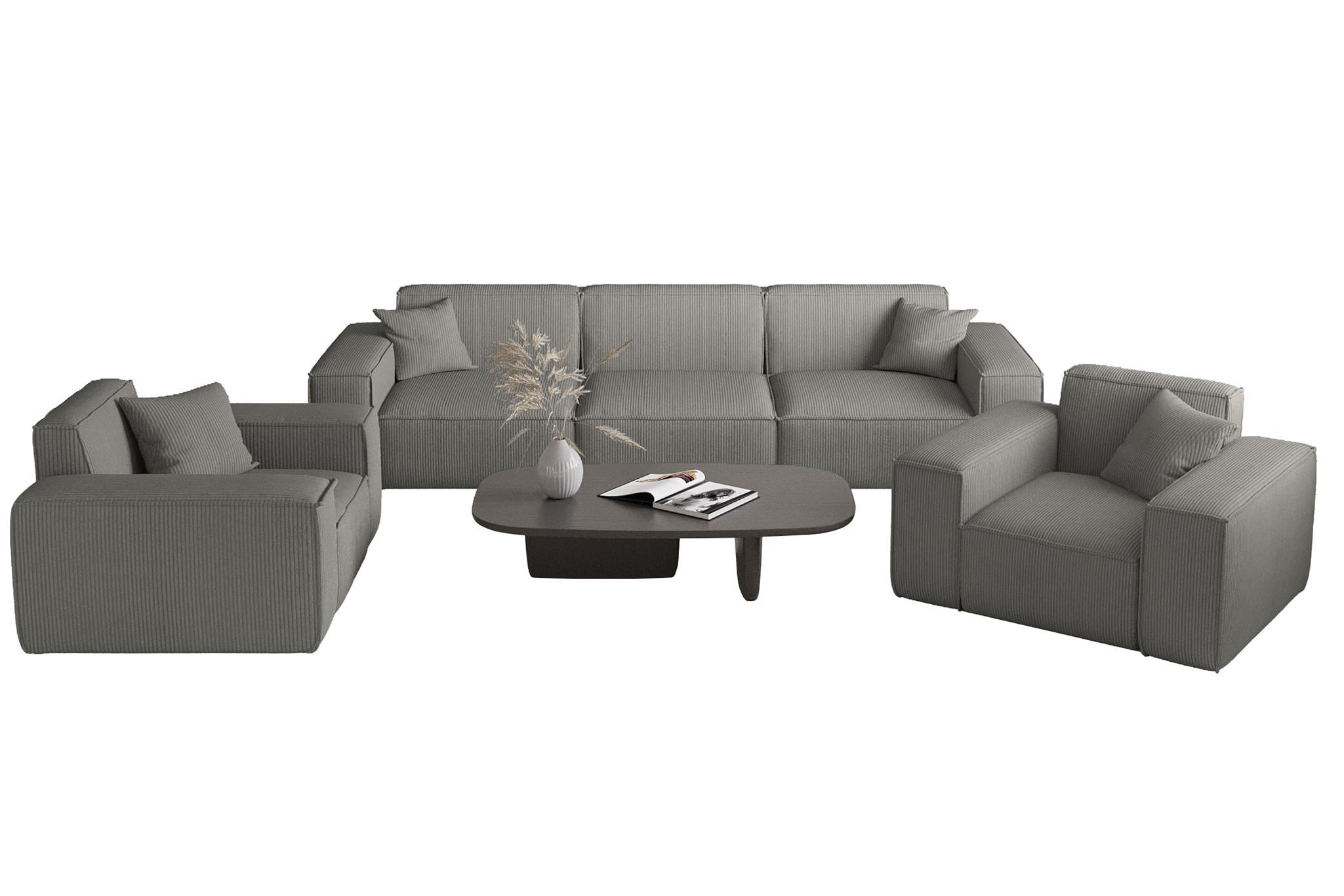 SOFASET Celes Premium 3-1-1 Stoff Scala - Grau, Holzwerkstoff/Textil (225/73/88cm) - Fun Möbel