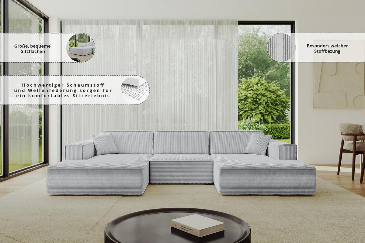 WOHNLANDSCHAFT IREA-U1-v4 - 301x165x77 cm Grau - Titanfarben, Holzwerkstoff/Textil (301/77/165cm) - ALTDECOR