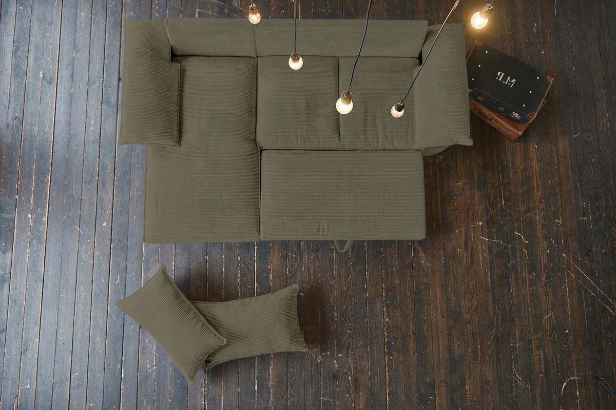 ECKSOFA DAMETO Grün Cord Mit Schlaffunktion - Schwarz/Olivgrün, Kunststoff/Textil (266/174cm) - KAWOLA