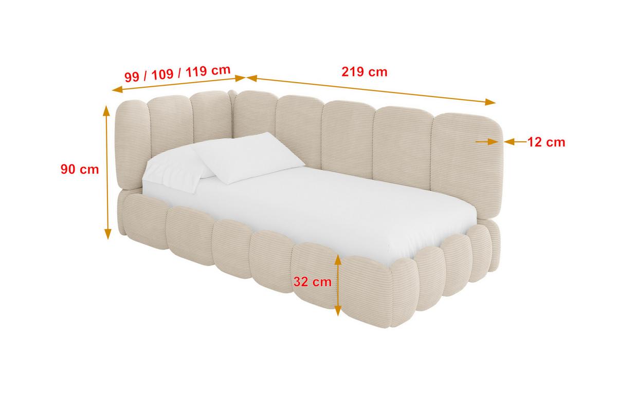 EINZELLBETT Jugendbett mit Bettkasten, Rechts - AVRY 80x200 Beige - Kaschmir, Holzwerkstoff/Textil (80/200cm) - ALTDECOR