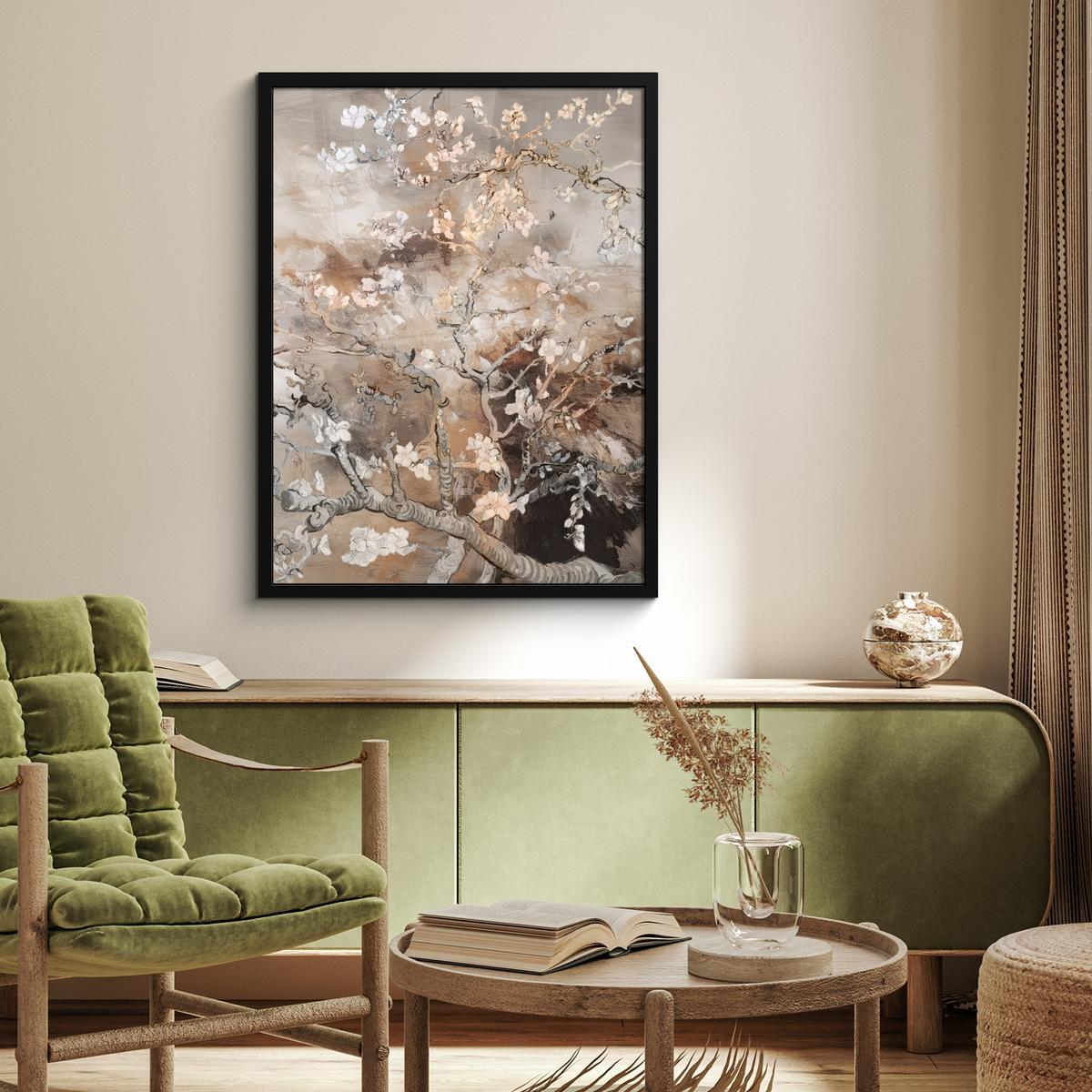 POSTER MIT RAHMENGERAHMTES BILD Mandelblüte - Kunst - Van Gogh - Beige - Abstrakt Posterleiste 60x80 cm - Braun, Papier (60/80cm) - MuchoWow