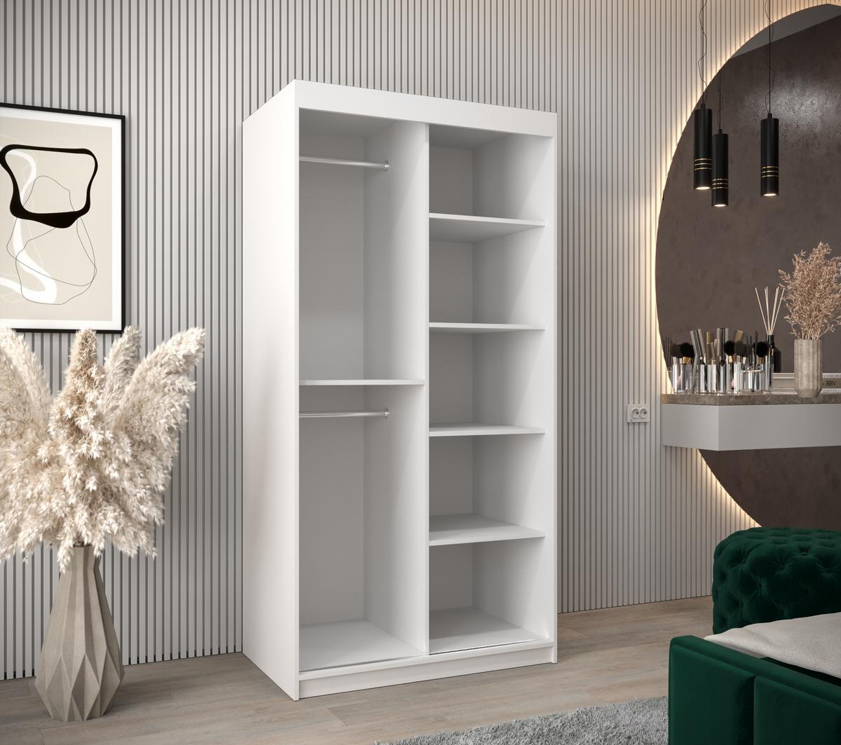 SCHWEBETÜRENSCHRANK 200/100/62 2-türig - Silberfarben/Weiß, Holz/Kunststoff (100/200/62cm) - MÖBEL KRYSPOL