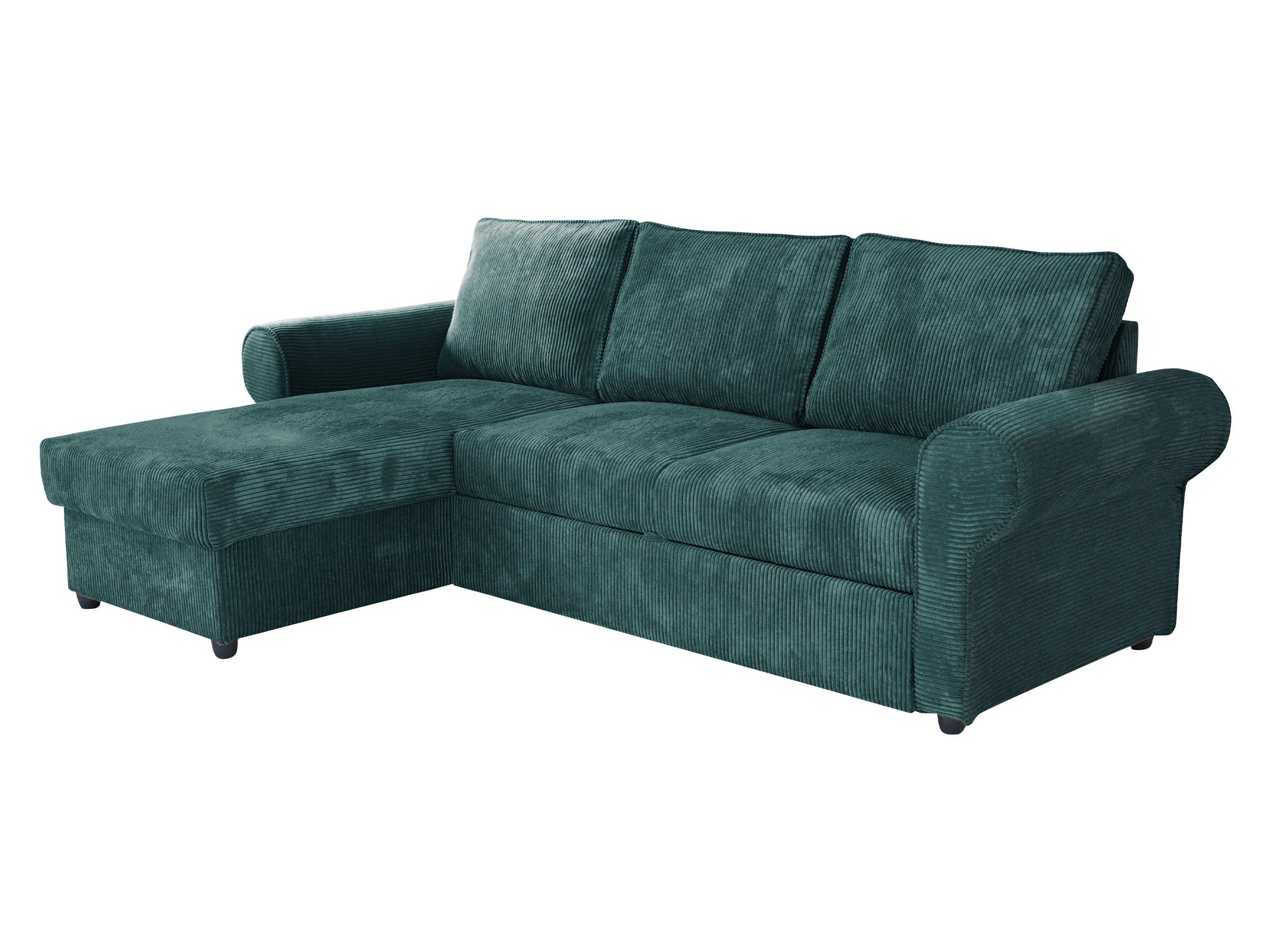 ECKSOFA Monaco Cord - Türkis/Schwarz, Holz/Textil (246/155cm) - MIRJAN24