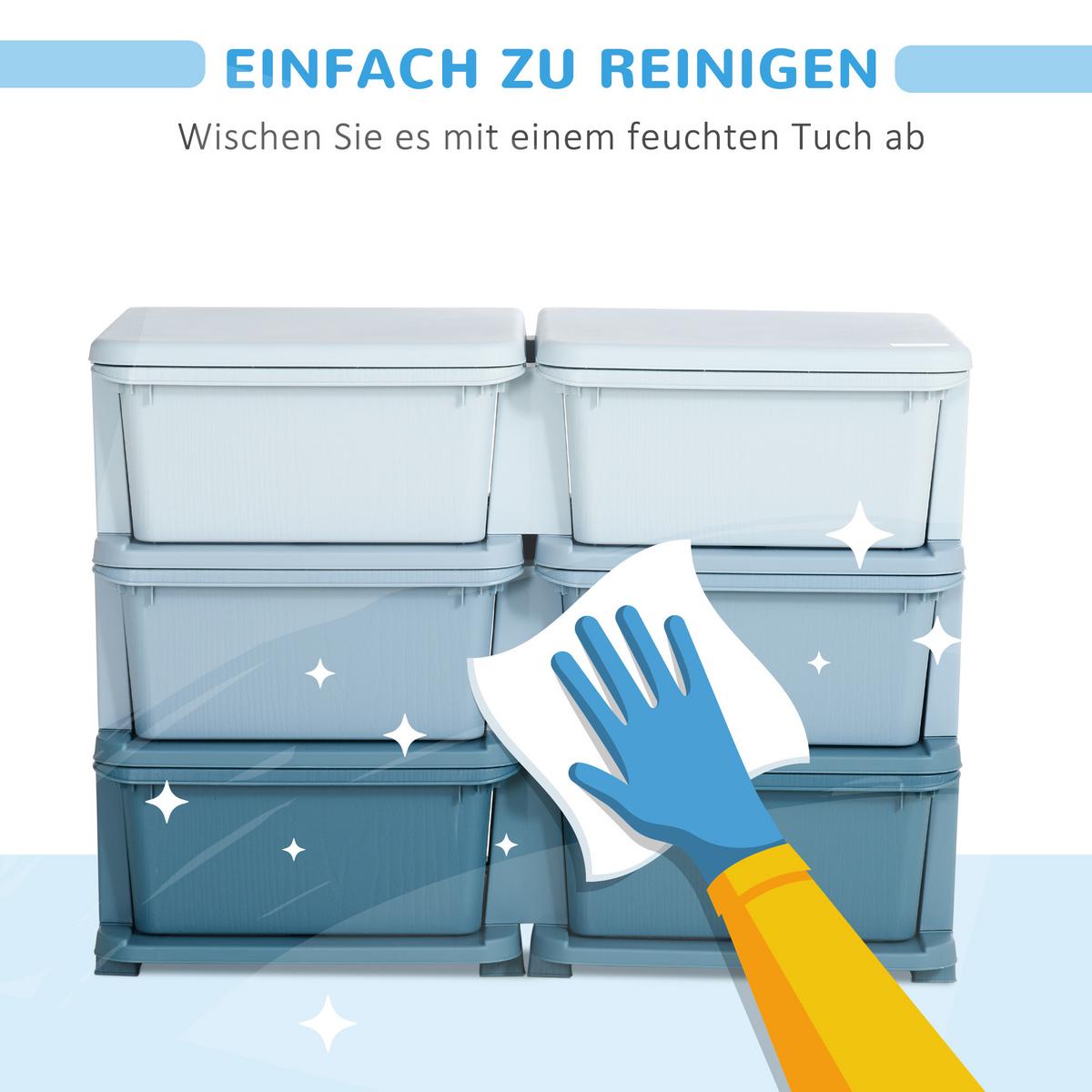 SCHUBLADENSCHRANK für Kinder Aufbewahrungsboxen mit 6 Ebenen Kindermöbel Blau - Blau, Kunststoff (37/56.5/75cm) - HOMCOM