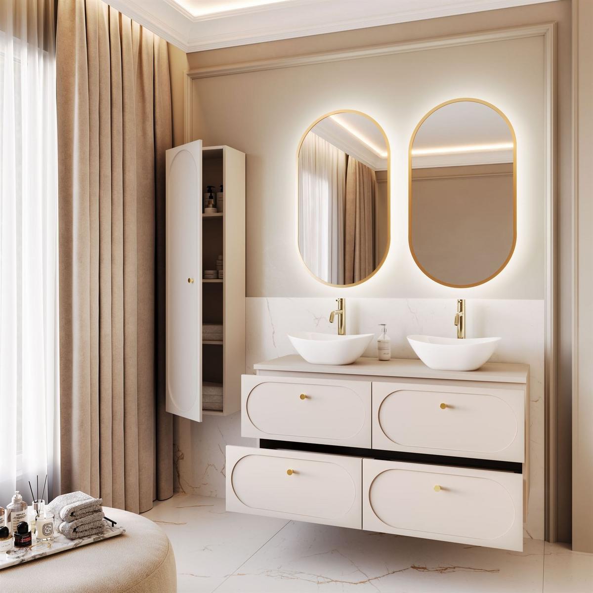 BADEZIMMERSCHRANK IVORY II - Beige, Holzwerkstoff (120/57/46cm) - Lookway