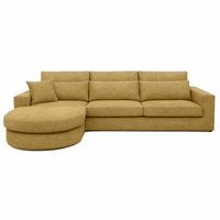 ECKSOFA Pablo ohne Schlaffunktion, mit abgerundeter Ottomane, links, Gelb, Velourstoff - Gelb, Textil (319/196cm) - Beautysofa