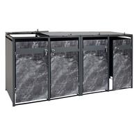 4ER MÜLLTONNENVERKLEIDUNG rechteckig Anthrazit, Marmor Schwarz Dekor - Anthrazit/Schwarz, Metall (264/117/80cm) - MCW