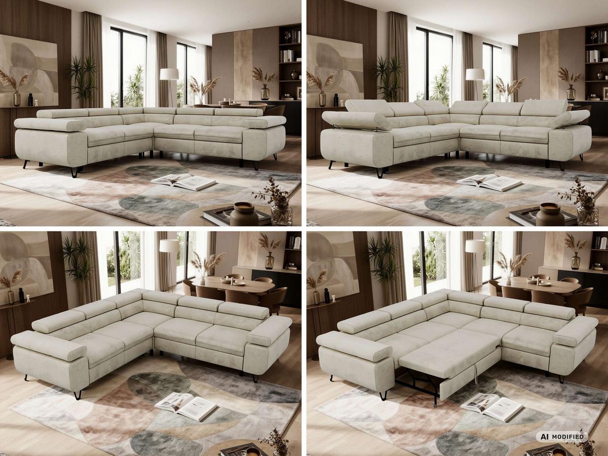 ECKSOFA QUADRO L - Beige Velvet - Rechts Seite - Beige/Schwarz, Textil/Metall (269/269cm) - MKS