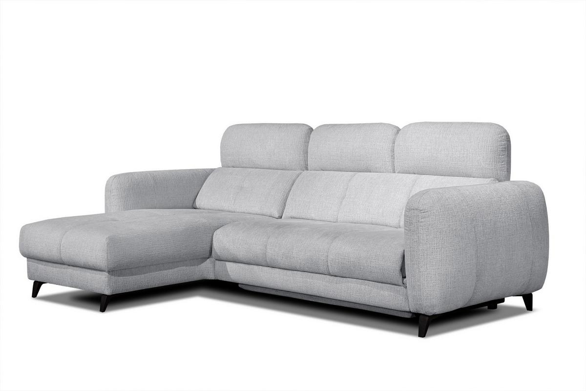ECKSOFA SVEN 3-Sitzer, 1 Relax XL, verstellbare Kopfstützen, hellgrau - Hellgrau/Schwarz, Holzwerkstoff/Textil (256/163cm) - Wozimo