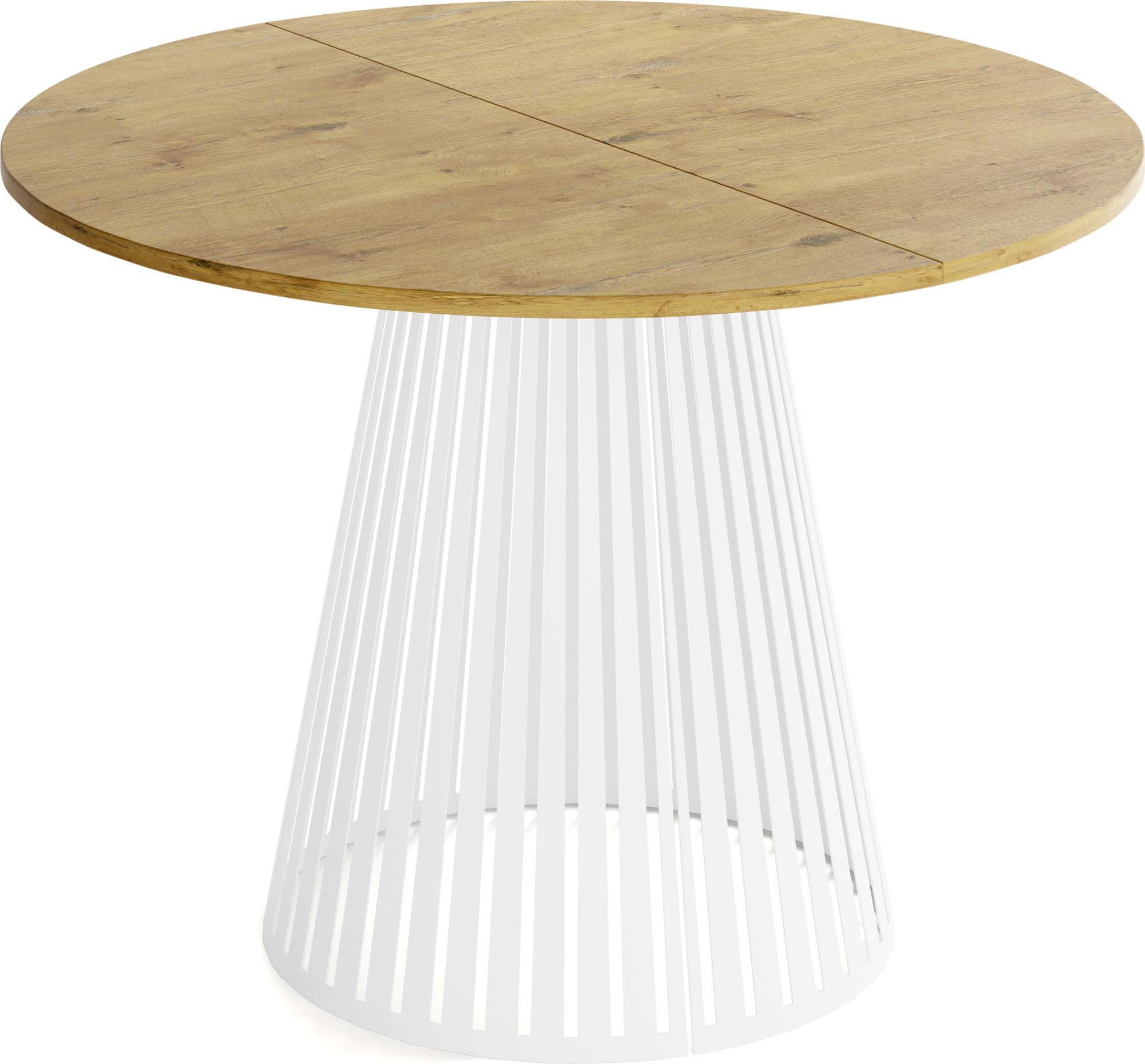 ESSTISCH Naro rund ausziehbar mit Weißem Lamellen-Metallgestell, Braun 100-180/100/76 cm - Eichefarben/Weiß, Holzwerkstoff/Metall (100/176/76cm) - WFL GROUP