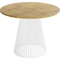 ESSTISCH Naro rund ausziehbar mit Weißem Lamellen-Metallgestell, Braun 100-180/100/76 cm - Eichefarben/Weiß, Holzwerkstoff/Metall (100/176/76cm) - WFL GROUP