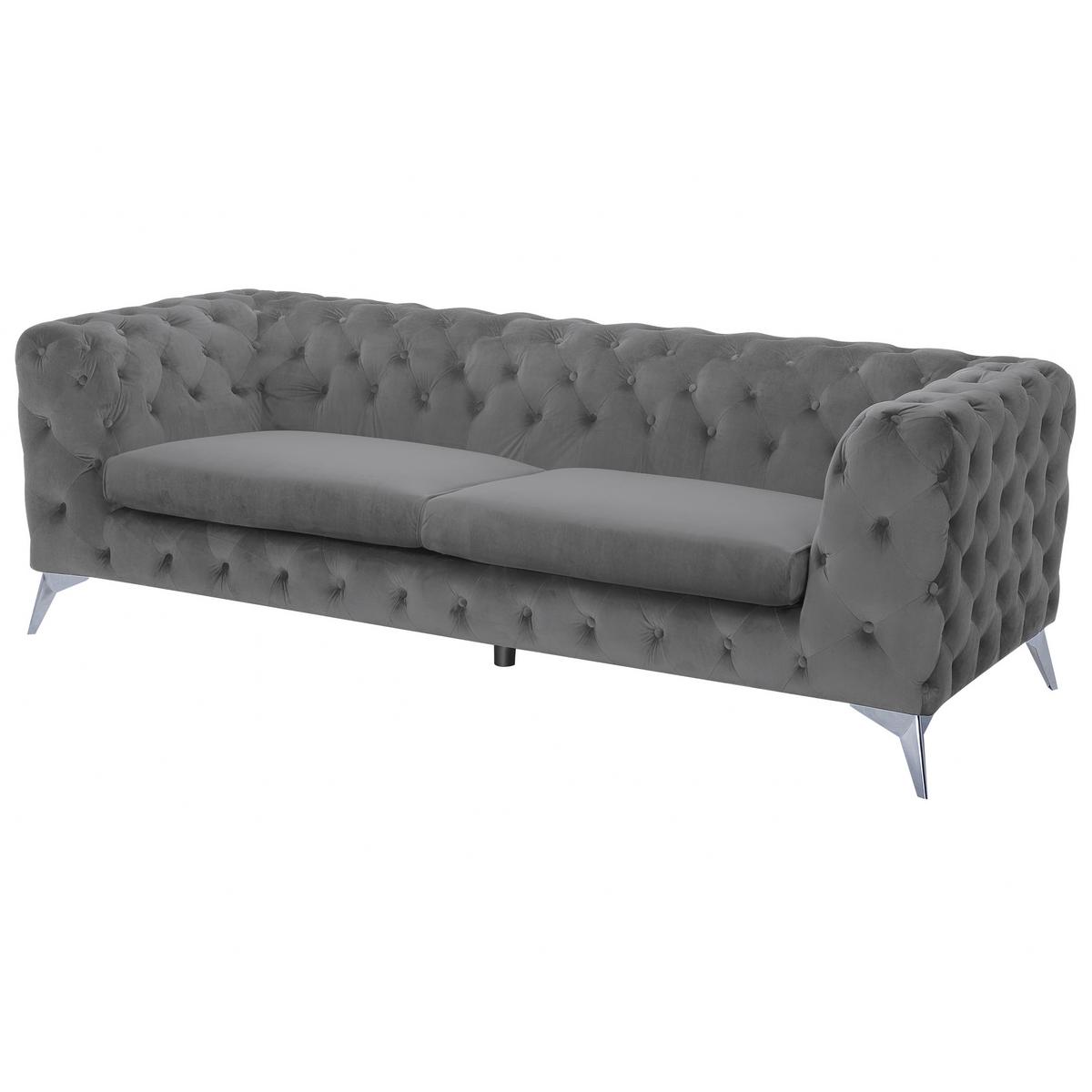 3-SITZER-SOFA Samtstoff Grau Sotra - Grau, Textil (224/70/85cm) - Beliani