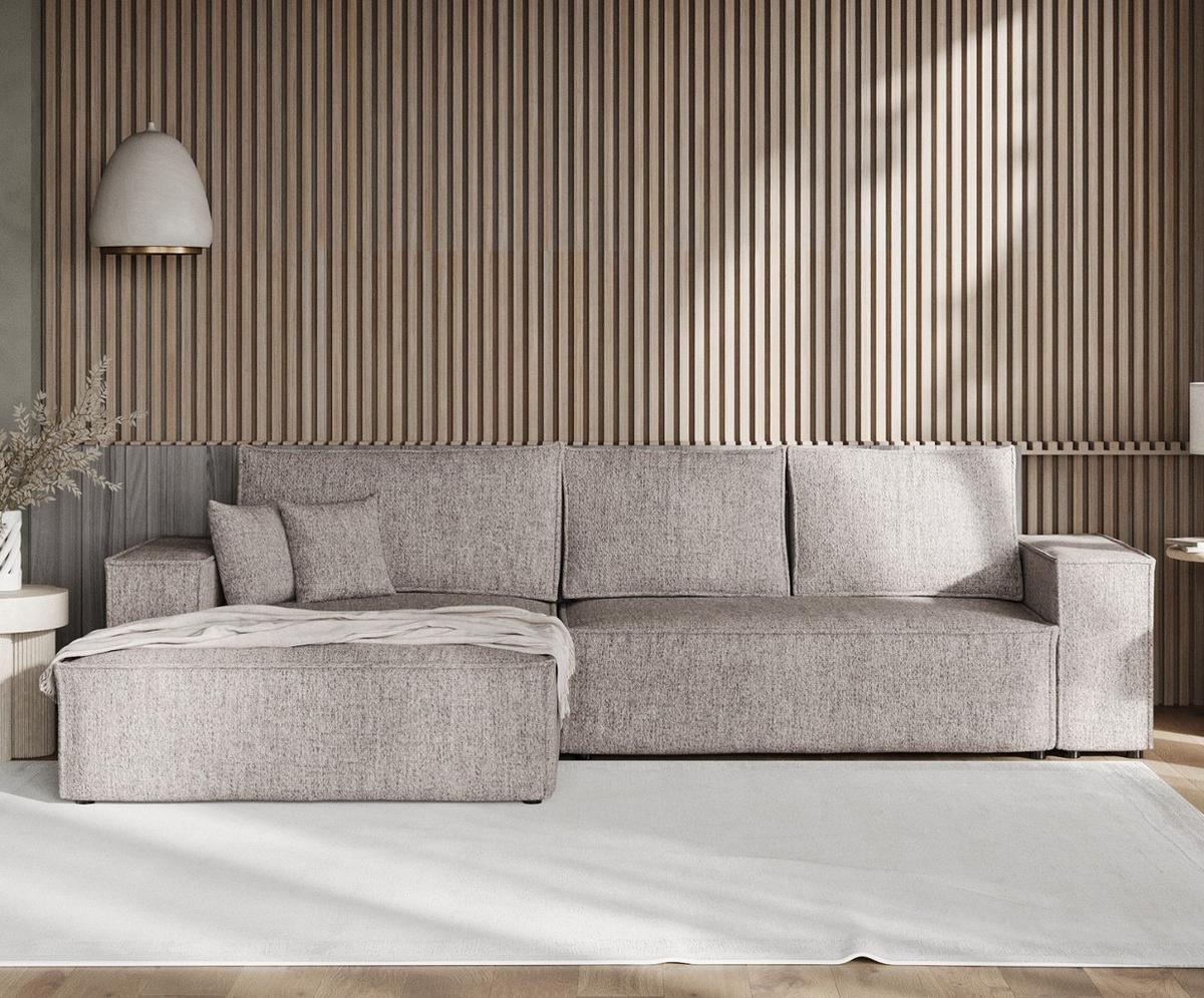 ECKSOFA TAURI mit Schlaffunktion Beige im Neve Stoff - Beige/Schwarz, Holz/Holzwerkstoff (294/185cm) - AltaBeds