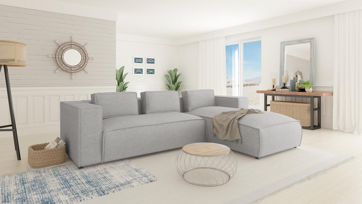 ECKSOFA Zenith Grau Luxusmicrofaser, Ottomane rechts - Schwarz/Grau, Holz/Kunststoff (262/176cm) - S-Style Möbel