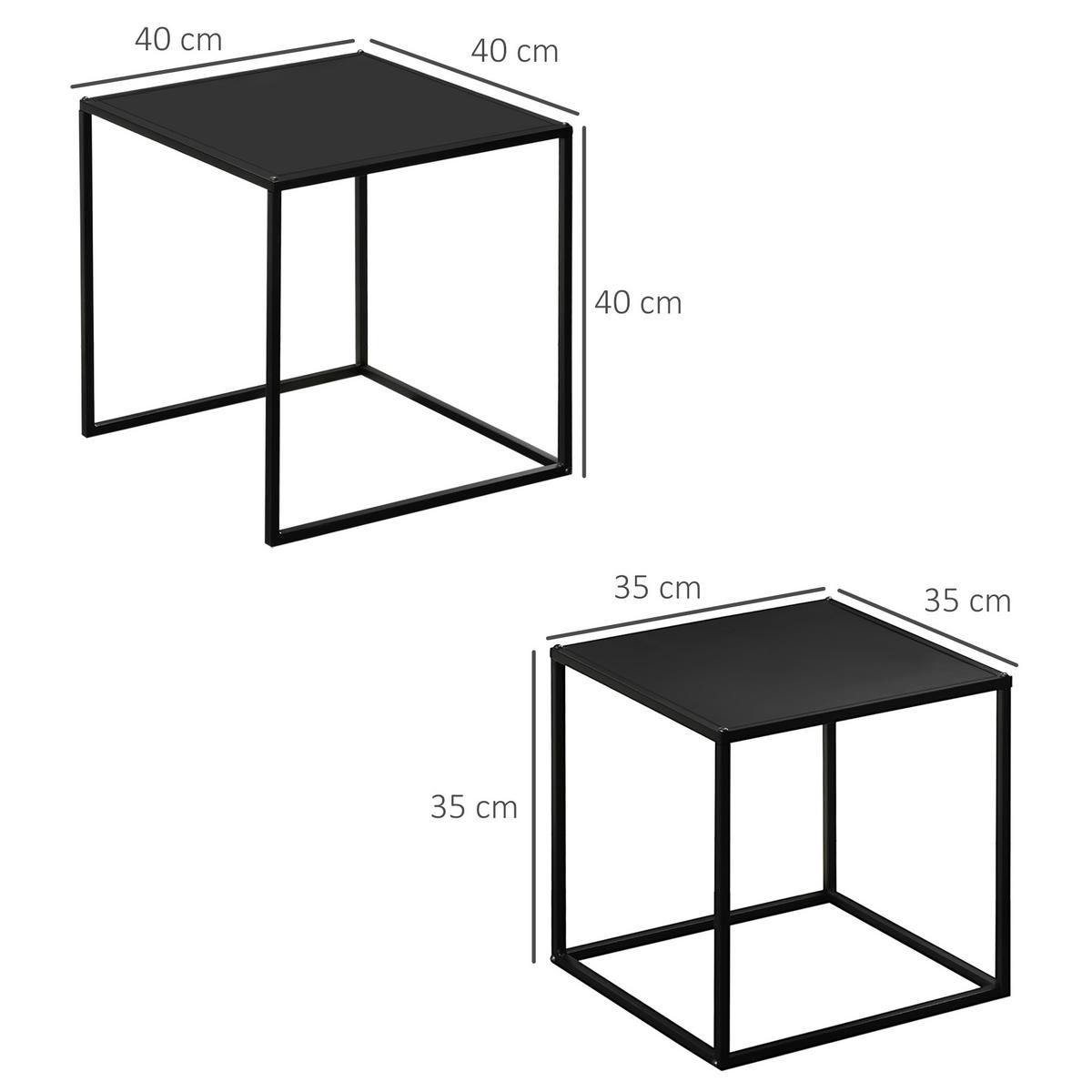 2ER-SET Couchtisch Beistelltisch für Wohnzimmer aus Stahlgestell Schwarz - Schwarz, Metall (40/40/40cm) - HOMCOM