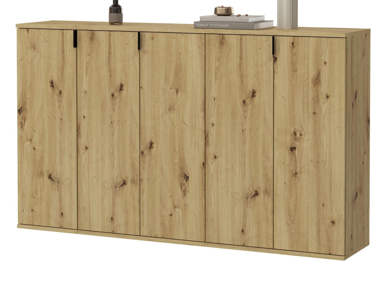 SIDEBOARD Artisan Eiche 152 cm, Kommode 5-türig - Schwarz/Eiche Artisan, Holzwerkstoff/Metall (152/99/34cm) - Inn.Furn