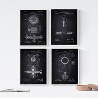 POSTER Set mit 4 Schwarz Patenten Strom A4 Schwarzer Rahmen - Schwarz, Papier (29.7/3cm) - Nacnic