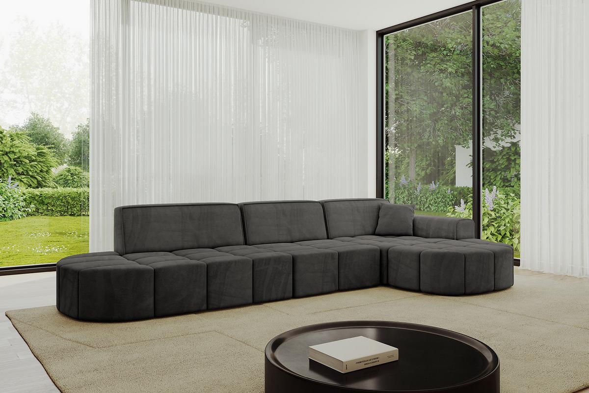 ECKSOFA Ottomane Rechts LIVO-L2 - 337x173x79,5 cm Dunkelgrau - Dunkelgrau, Holzwerkstoff/Textil (337/173cm) - ALTDECOR