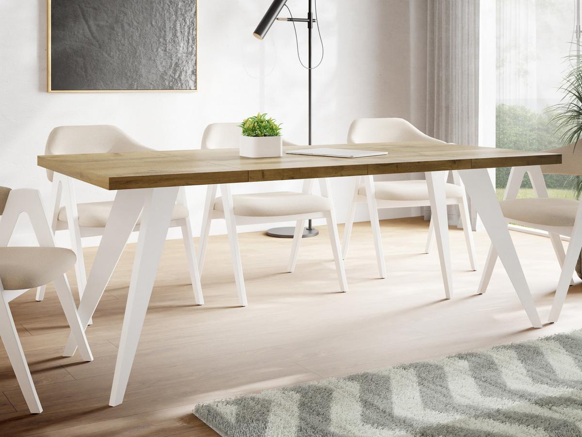 ESSTISCH Quadro quadratischer ausziehbarer, Wotan Eiche 100-150/100/76 cm - Eiche Wotan/Weiß, Holz/Holzwerkstoff (100/150/76cm) - WFL GROUP