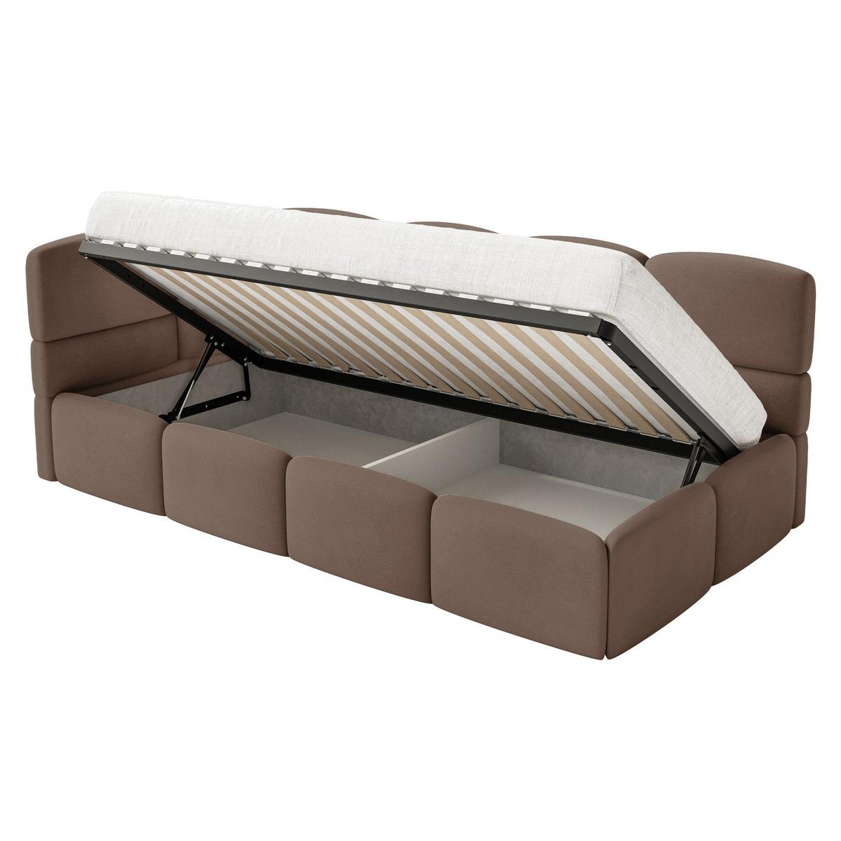 JUGENDBETT Cloudy Braun 90x200 cm, mit Matratze, Kopfteil links, Samt - Schwarz/Braun, Kunststoff/Textil (90/200cm) - Selsey