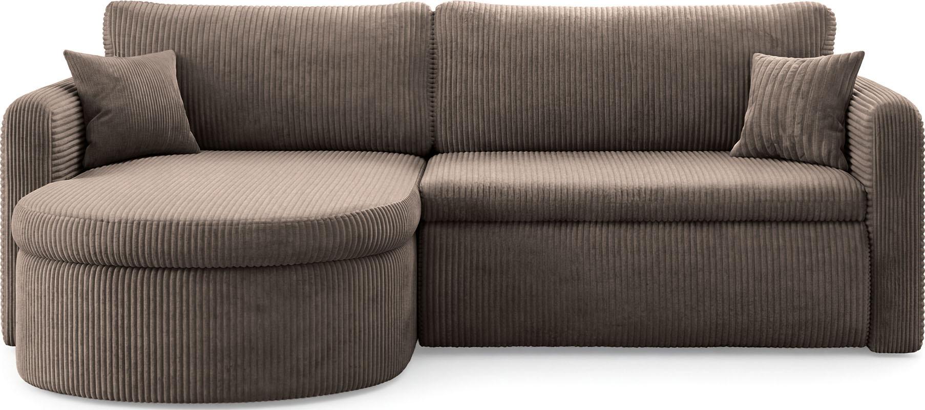 ECKSOFA Cora mit Schlaffunktion & Stauraum, Universell Rechts/Links, Taupe Grau-Beige Cord Chenille 260/82/160 cm - Taupe/Beige, Kunststoff/Textil (250/160cm) - WFL GROUP