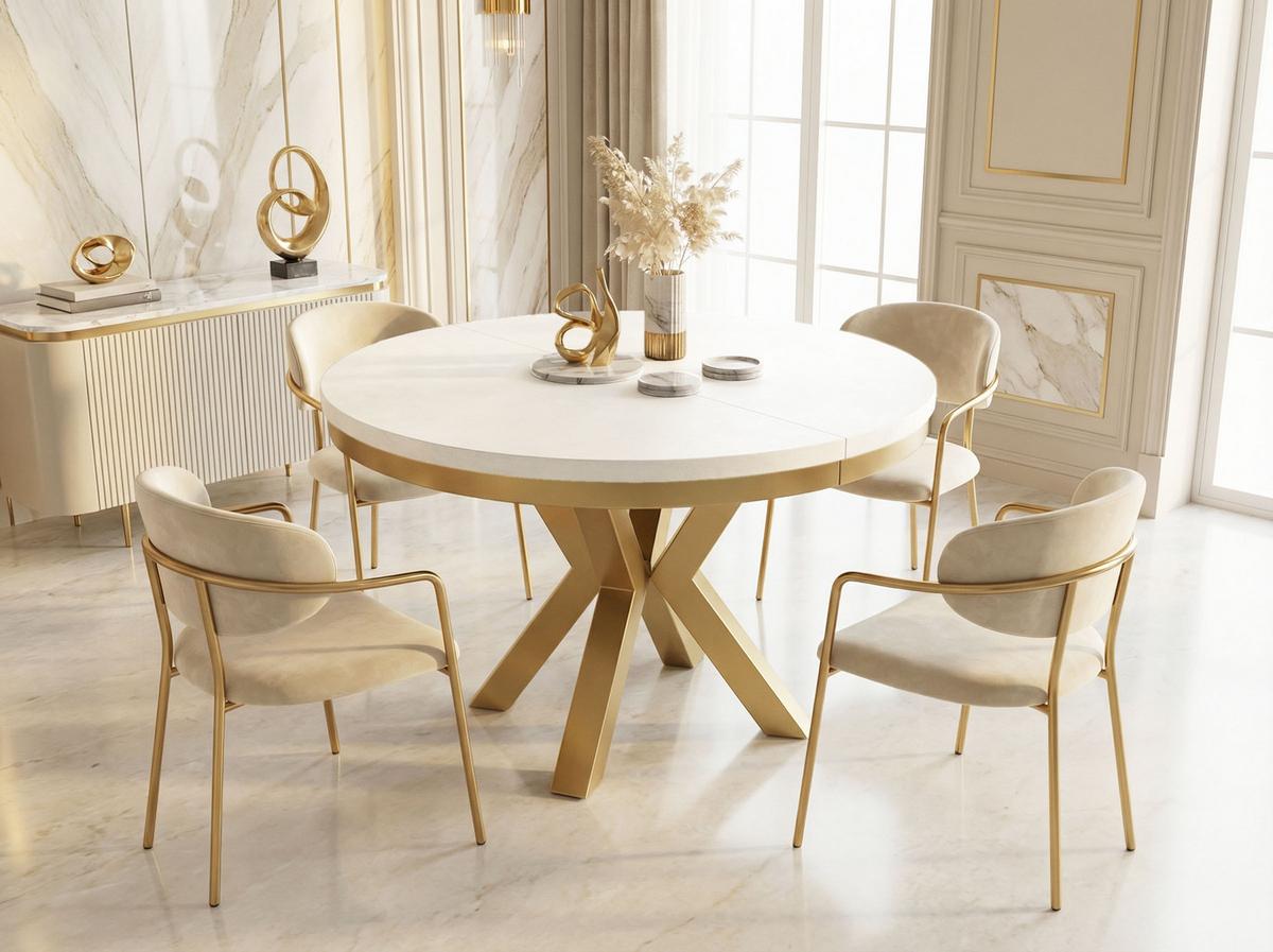 ESSTISCH Clara Gold runder ausziehbarer, Weiß 100-180/100/76 cm - Goldfarben/Weiß, Holzwerkstoff/Metall (100/176/76cm) - WFL GROUP