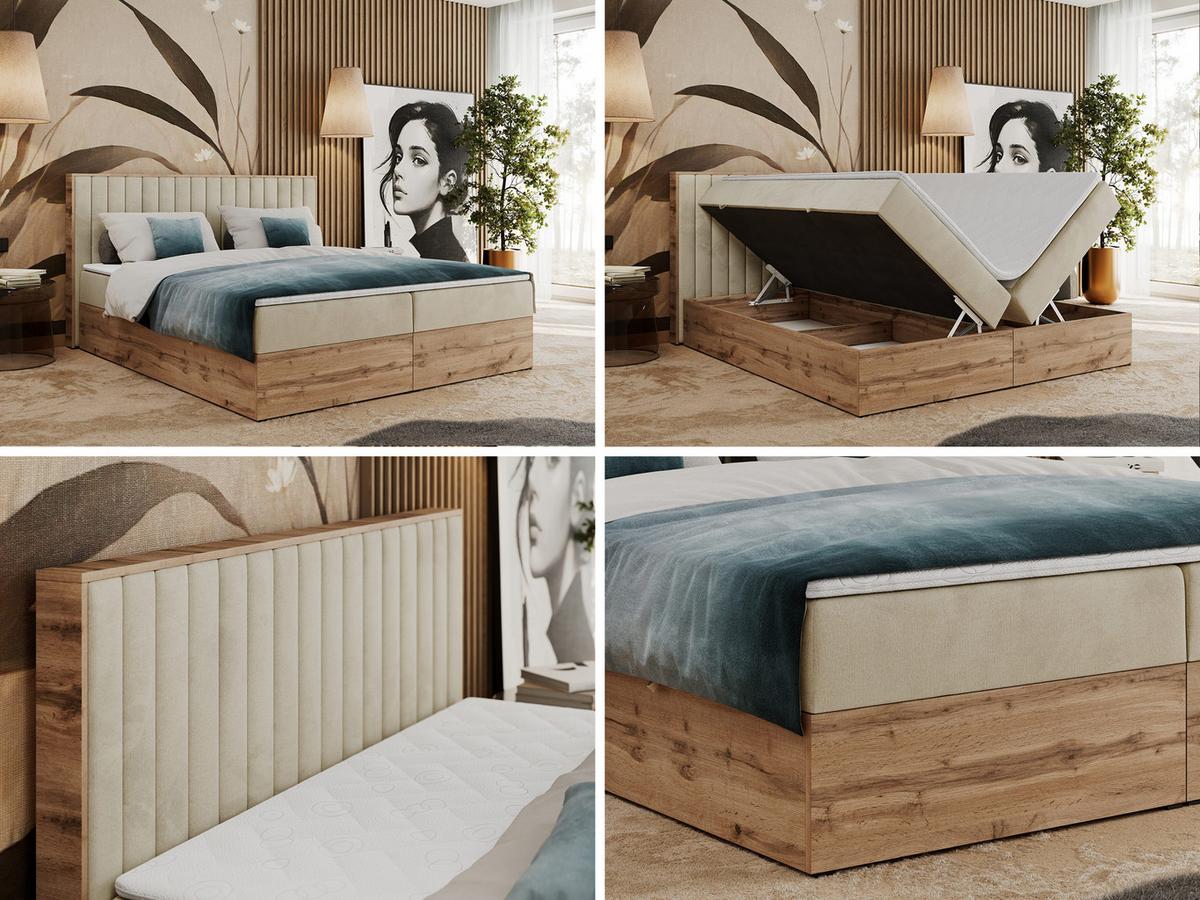 BOXBETT ALBERO 4 - 120/200 Beige Velvet - H4 - Beige, Holz/Textil (120/200cm) - MKS