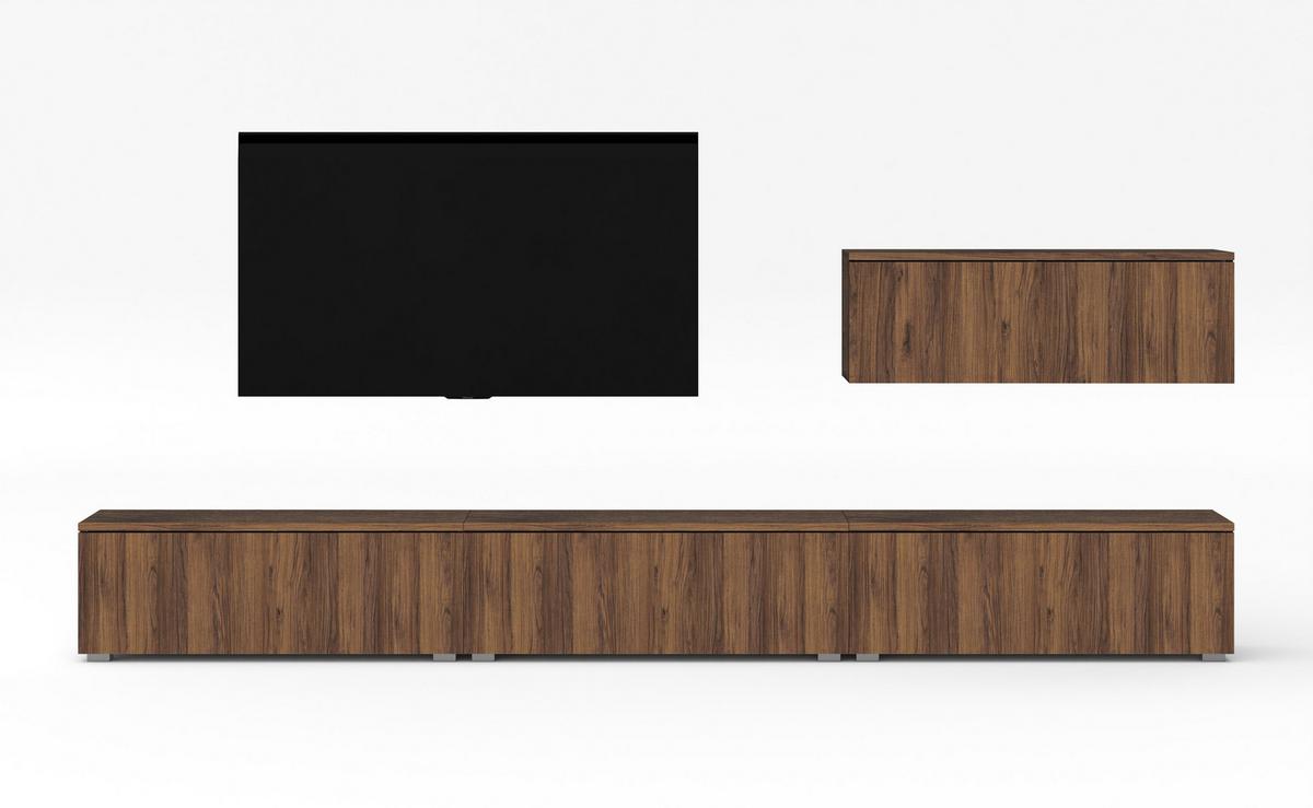 WOHNWAND Loriano IV Nussbaum Warmia 300/70,5/32 cm – Hängend und Stehend - Nussbaumfarben, Holzwerkstoff/Kunststoff (300/70.5/32cm) - AX Living