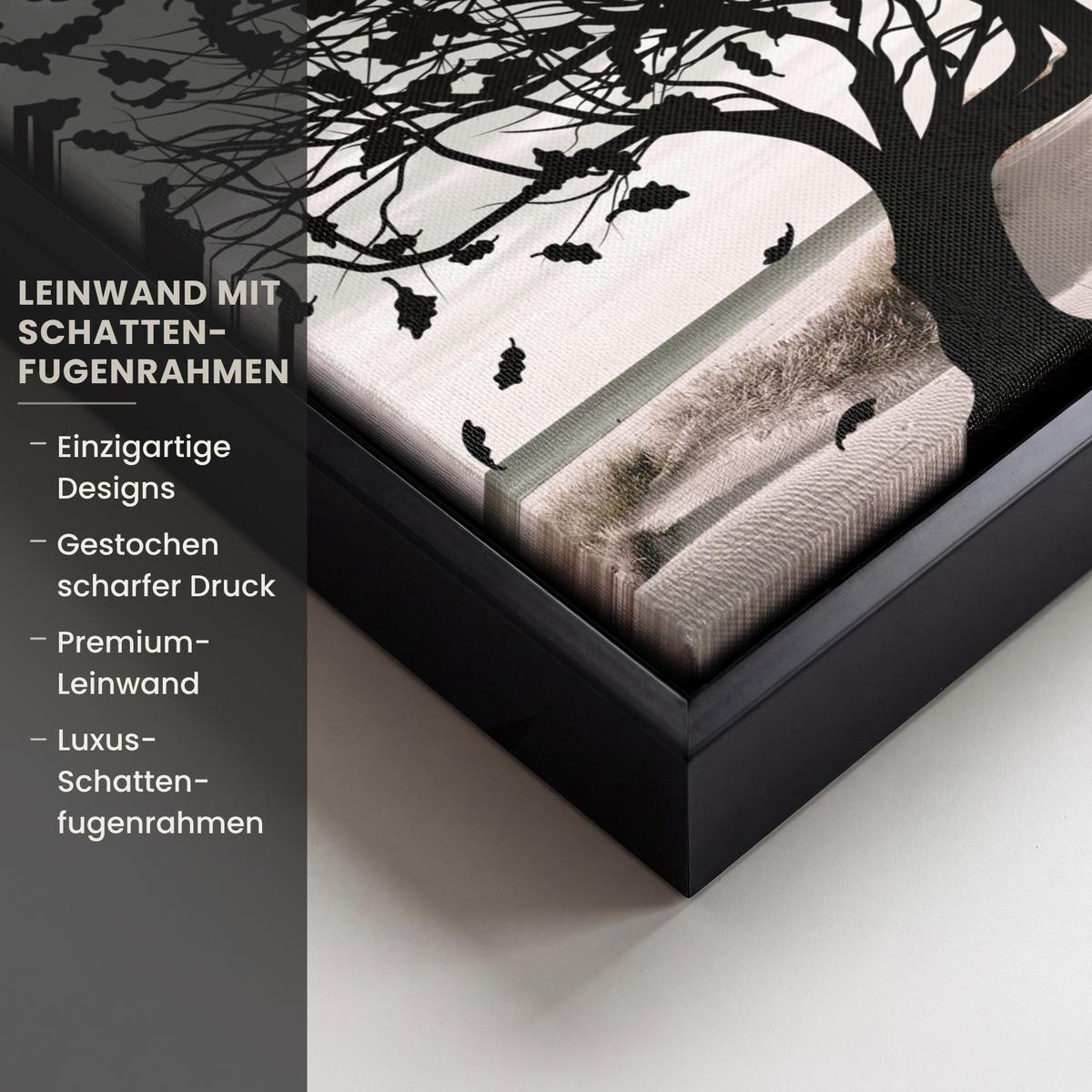 LEINWAND Bilder mit Rahmen - Strand - Meer - Menschen - Baum - Moderne Kunst - 40x30 - Hellgrau, Textil (40/30cm) - MuchoWow