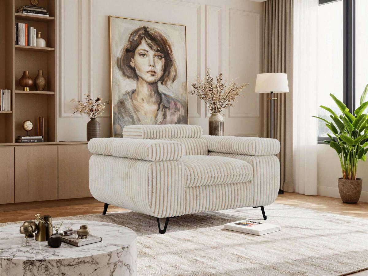 SESSEL PETER 1 - Beige Cord - Beige/Creme, Textil/Metall (126/76/99cm) - MKS