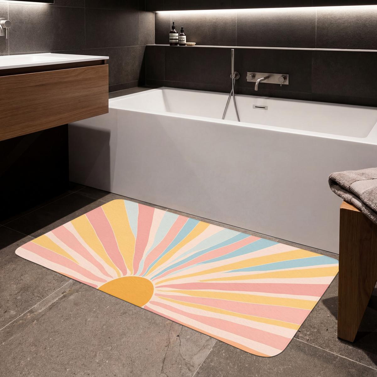 BADEMATTE Illustration - Sonne - Pastellfarben 120x60 cm - Pastellblau, Textil (120/60cm) - OnlyWow