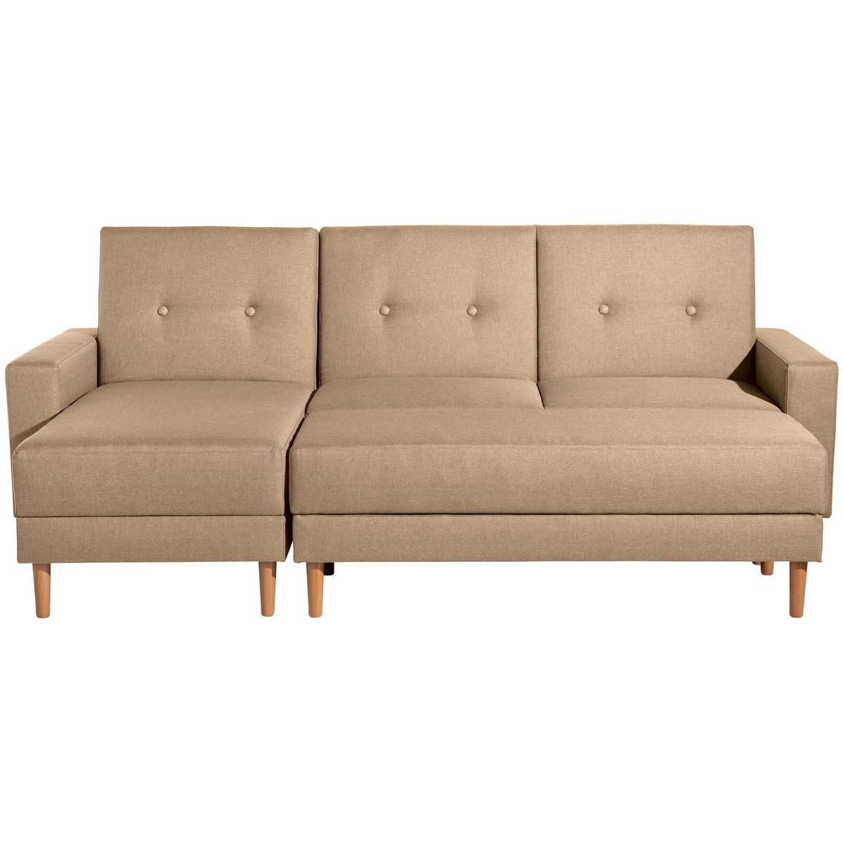 FUNKTIONSSOFA mit Hocker Kattie Flachgewebe sand - Sandfarben, Kunststoff (144/230cm) - 58aufmkessel