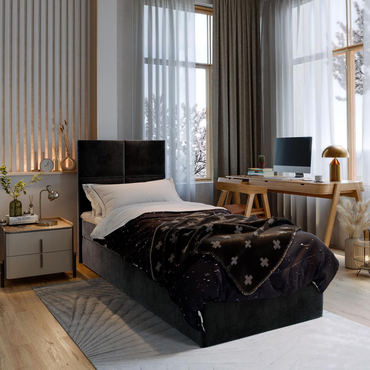 BOXBETT LENA 80 80x200 cm mit Matratze und Topper - Schwarz - Schwarz, Holz (80/200cm) - MASSENO
