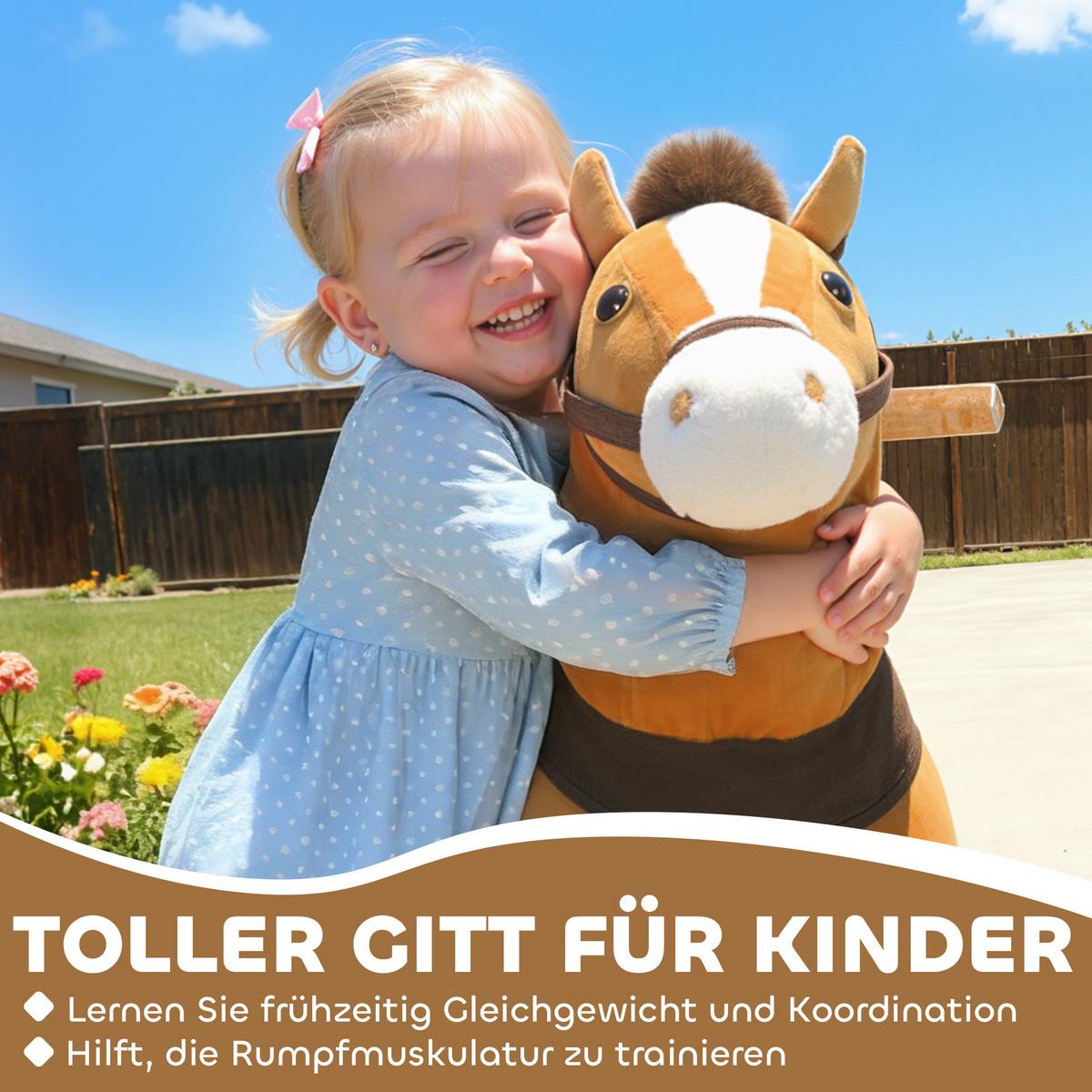 REITPFERD Spielpferd zum Reiten mit Sattel Rollen 75 cm Stehpferd Plüschpferd - Dunkelbraun, Textil (30/75/70cm) - AIYAPLAY