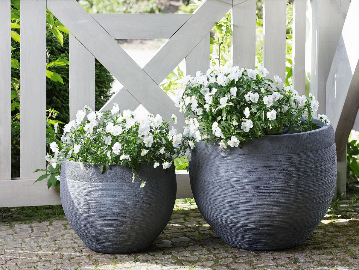 BLUMENTOPF grau rund 38/38/30 cm Zakros - Grau, Naturmaterialien (30cm) - Beliani