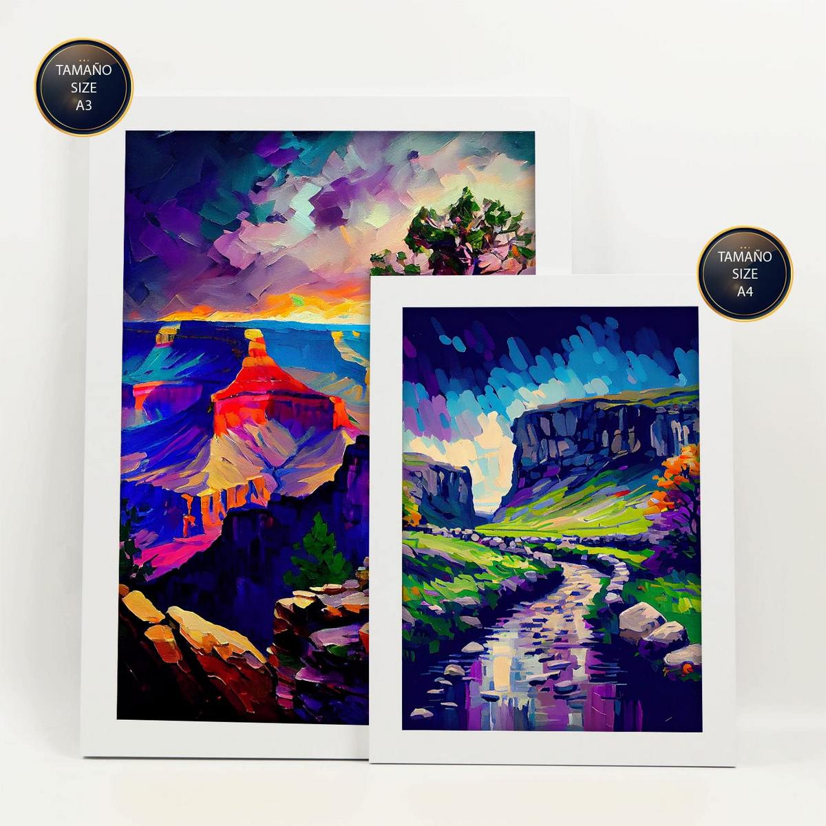 POSTER Set Mit 6 Blau Im Ölgemälde Stil A3 & A4 Weißer Rahmen - Weiß, Papier (29/3cm) - Nacnic