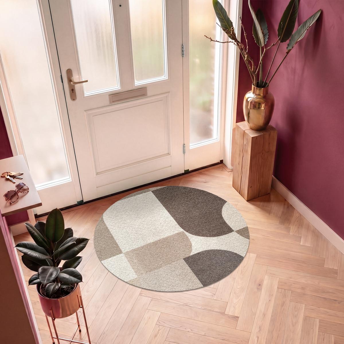 FUSSMATTE Geometrisch - Gewebte Struktur - Modern Fußabtreter 120x120 cm - Beige, Kunststoff (120/0.4cm) - MuchoWow