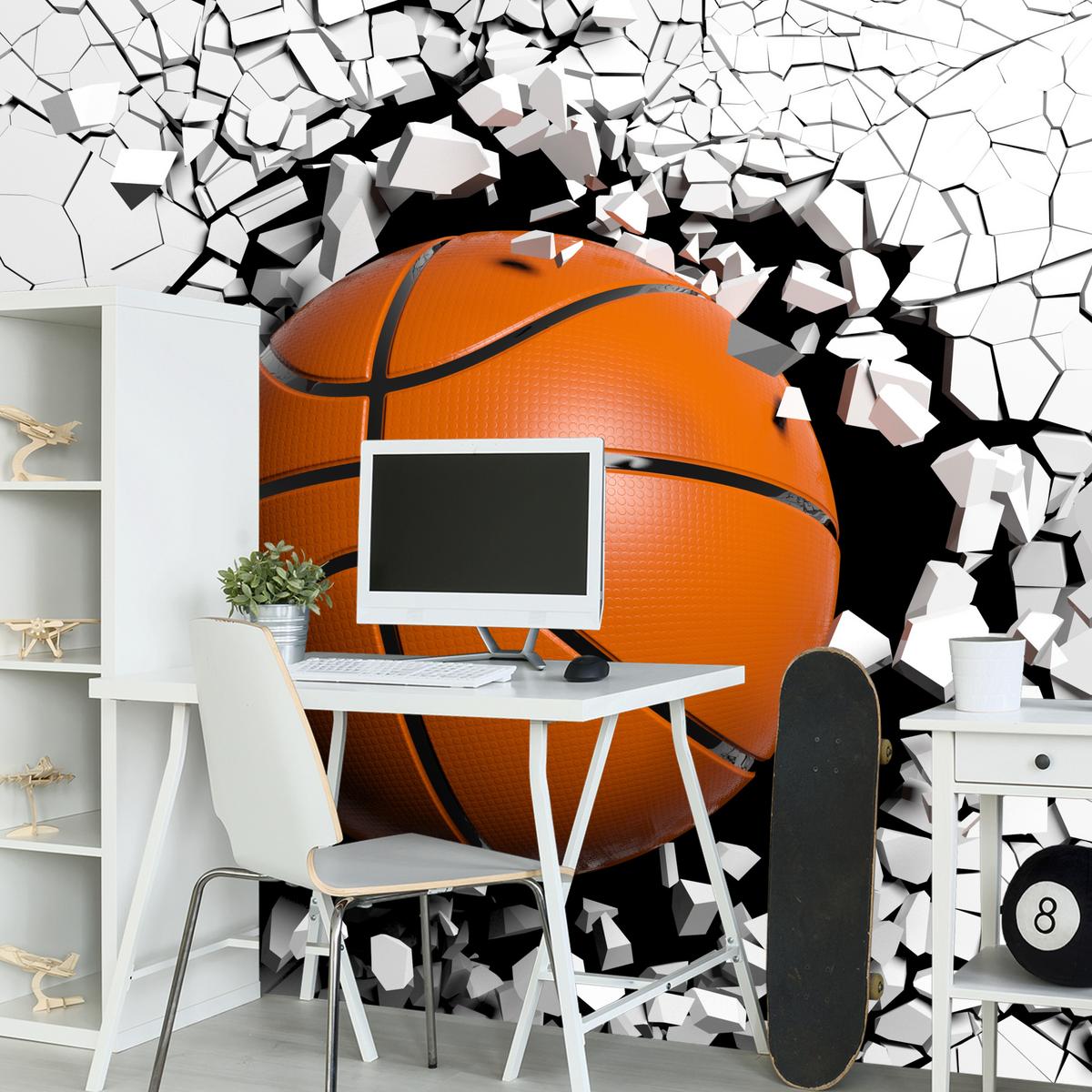 FOTOTAPETE für Jugendzimmer Basketball Wandbruch Sport 450x315 - Schwarz/Orange, Papier (450/315cm) - Muralo