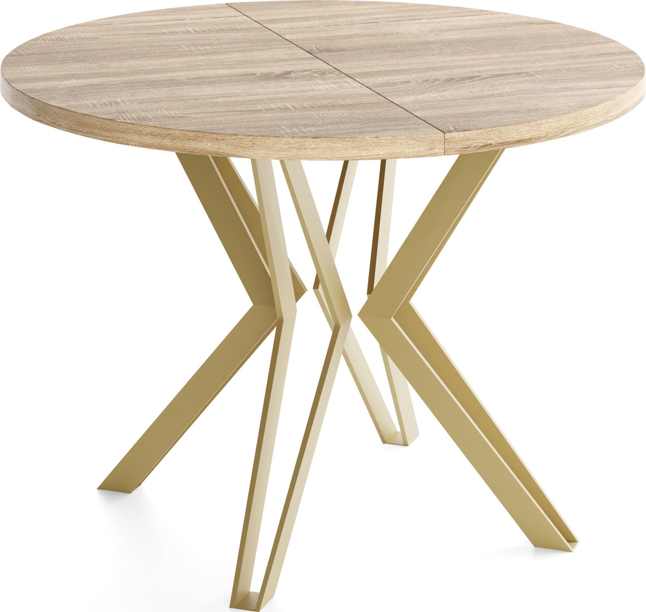 ESSTISCH Daisy runder ausziehbarer, Sonoma Eiche 100-180/100/76 cm - Goldfarben/Sonoma Eiche, Holzwerkstoff/Metall (100/180/76cm) - WFL GROUP