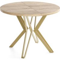 ESSTISCH Daisy runder ausziehbarer, Sonoma Eiche 100-180/100/76 cm - Goldfarben/Sonoma Eiche, Holzwerkstoff/Metall (100/180/76cm) - WFL GROUP