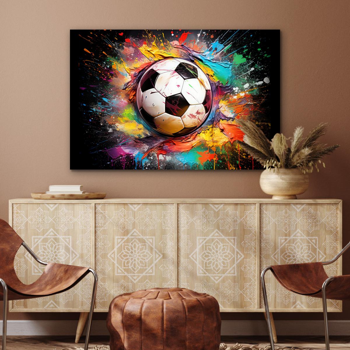 METALLBILD Fußball - Farbe - Farben - Schwarz - Weiß Deko Groß 120x80 cm - Weiß, Metall (120/80cm) - MuchoWow
