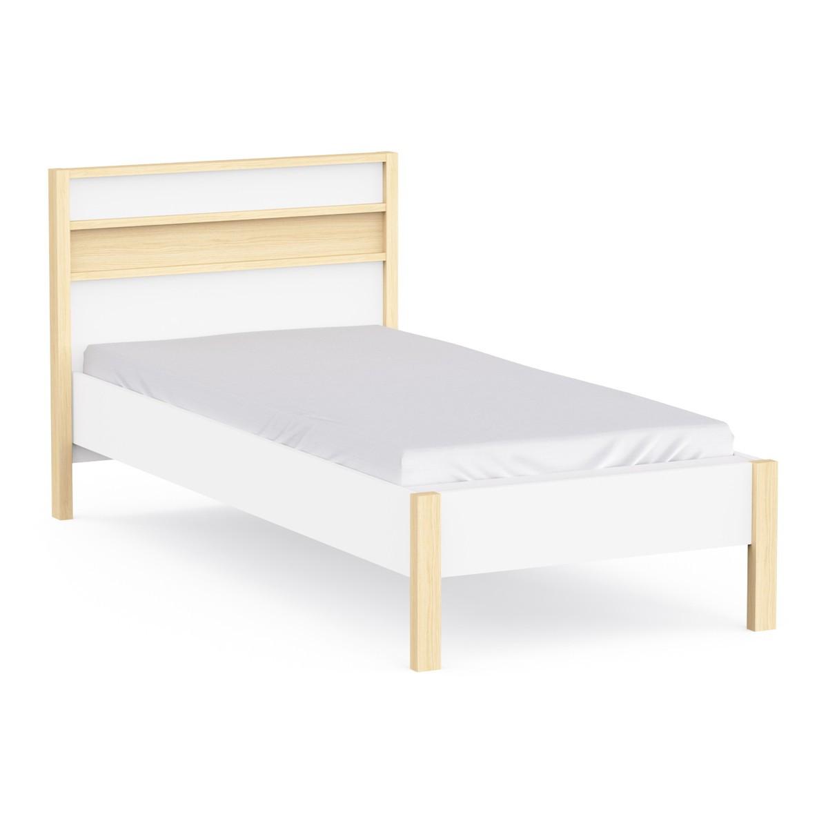 BETT in Weiß und Eiche Dekor 102,9/207,3/95 cm - Weiß, Holzwerkstoff (190/90cm) - Calicosy
