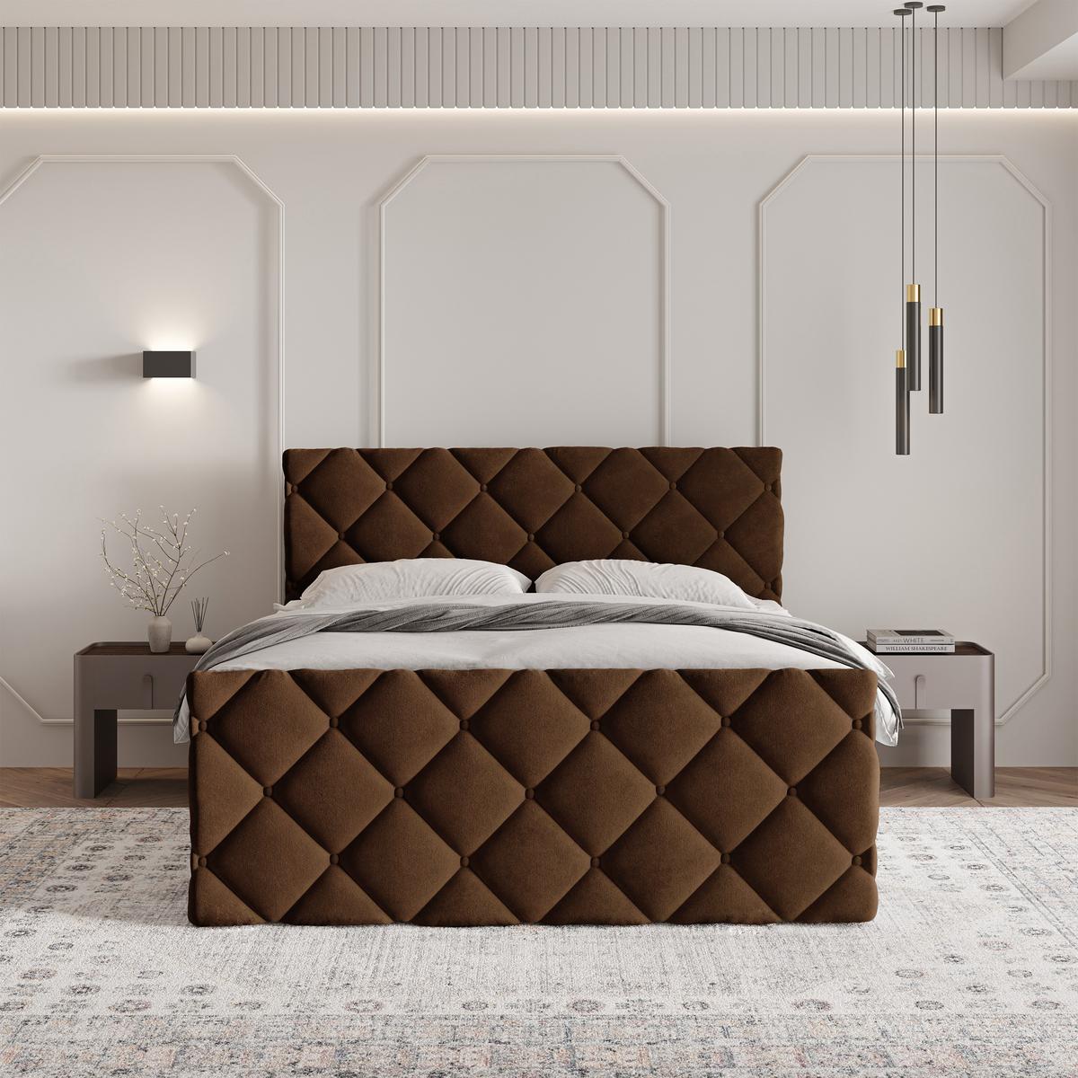 BOXBETT ROVARI 160x200 cm mit Matratze und Topper - Braun - Braun, Holz (160/200cm) - MASSENO